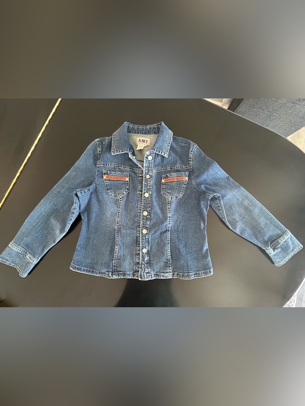 Women's AMX Classic Denim Jacket with Brown Accent Details - Size XL